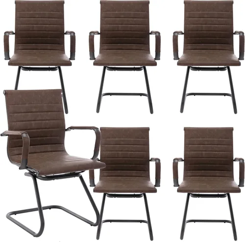 Vista 28 de Sillas de recepción, sin ruedas, silla de conferencia, de cuero, resistente, soporte para la espalda, silla de invitados de oficina, juego de 2 Negro