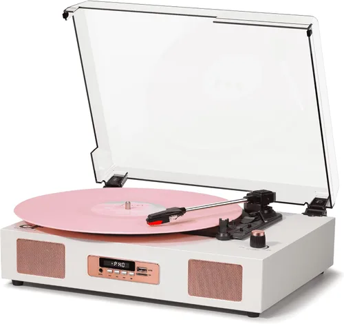 Vista 12 de Tocadiscos de vinilo Bluetooth con dos altavoces incorporados, grabación USB, transmisión por correa, 3 velocidades, tocadiscos para discos