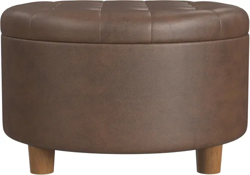 Vista 20 de HomePop - Otomana redonda para almacenamiento, capitoneada con botones grandes