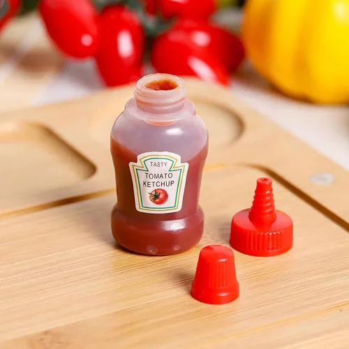 Vista 4 de 4 mini botellas de ketchup, botellas exprimibles de condimentos, botellas de salsa de plástico, aderezo de ensalada, recipientes de tomate