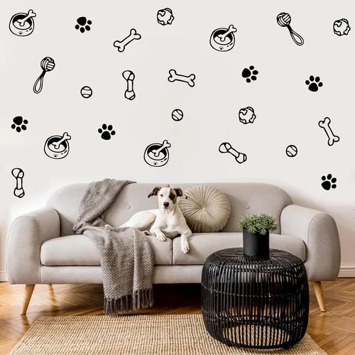 Vista 6 de 76 calcomanías de pared de pata de perro con hueso, decoración de habitación de perro, cachorro, calcomanías de pared de vinilo extraíbles, huellas