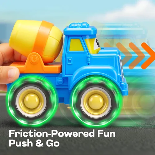 Vista 5 de Vroomix Jova GlowRover 3 Pack Juguetes de Camiones Monstruo, Coches de Construcción de la Ciudad con Ruedas LED Iluminadas, Coches con Motor