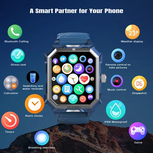 Vista 3 de Relojes inteligentes militares para hombres (respuestahacer llamadas) IP69 impermeable al aire libre táctico Bluetooth reloj inteligente
