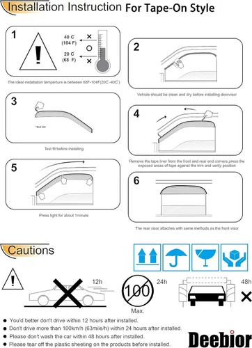 Vista 6 de 94657 Deflector original para ventana lateral, protector contra la lluvia, 4 piezas, montaje exterior con cinta, irrompible, tono humo oscuro