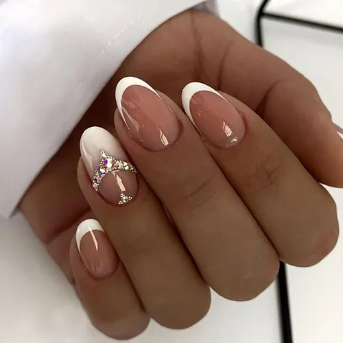 Vista 7 de Uñas postizas cuadradas negras de longitud media con diseños de líneas negras y doradas, cobertura completa, reutilizables, juego de uñas postizas