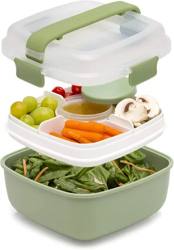 Vista 9 de Goodful Caja de almuerzo apilable, almacenamiento de alimentos estilo Bento con compartimentos extraíbles para sándwich, aperitivos, coberturas