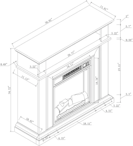 Vista 8 de FESTIVITY Mantel independiente de 36 pulgadas con inserto de chimenea eléctrica de 18 pulgadas para sala de estar y dormitorio, efecto realista