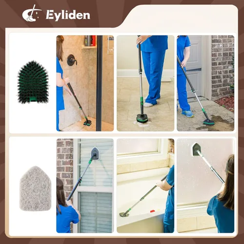 Vista 2 de Eyliden Cepillo limpiador de azulejos de bañera con mango telescópico de 58 pulgadas, cepillo de limpieza 2 en 1 para cepillos de limpieza sin