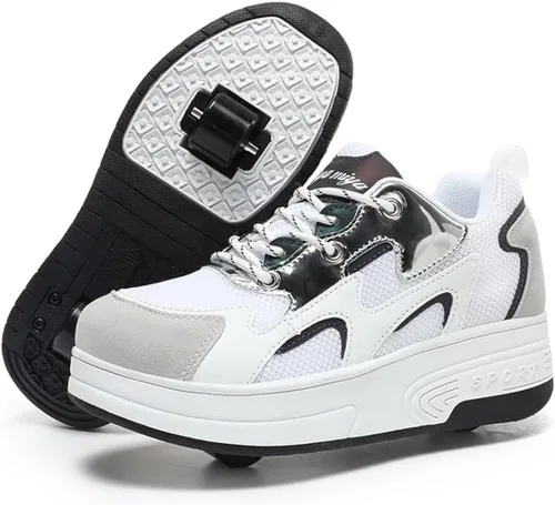 Vista 3 de Wooowyet - Zapatos con ruedas recargables para patinar para niños, unisex, con luces LED, moda