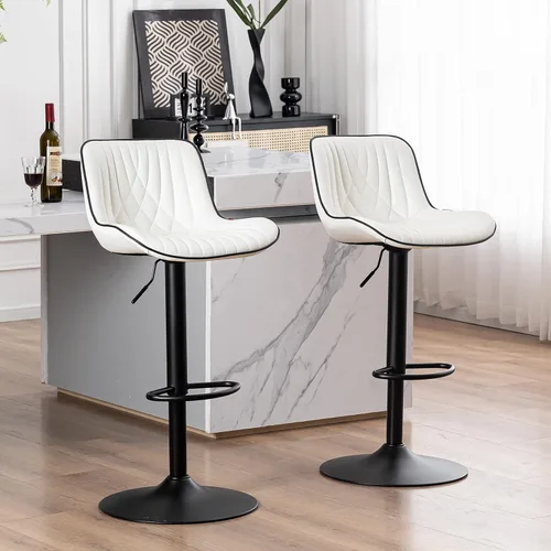 Vista 59 de YOUTASTE Juego de 2 taburetes de bar, taburetes de bar giratorios ajustables con respaldo, sillas de bar tapizadas de piel sintética gris con base