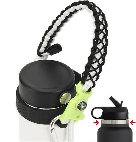 Vista 10 de Asa de cuerda de paracaídas para botellas Hydroflask 2.0 de boca ancha y estándar, con nuevo soporte de anillo de seguridad, 12oz - 64oz