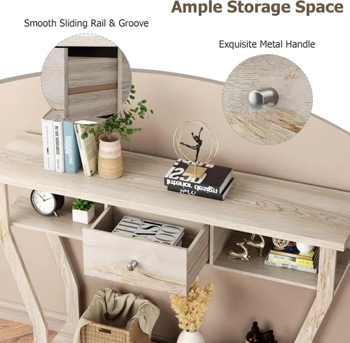 Vista 5 de BestComfort Mesa consola estrecha de 47 pulgadas con cajón, acento de entrada de madera de 3 niveles con estantes abiertos, mesa de sofá multiusos
