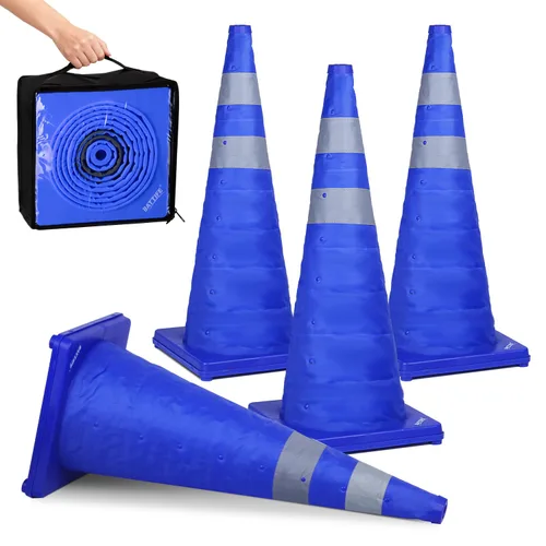 Vista 13 de BATTIFE [Paquete de 2] Conos de tráfico plegables de 18 pulgadas, conos de seguridad, conos emergentes con collar reflectante, para práctica de Azul