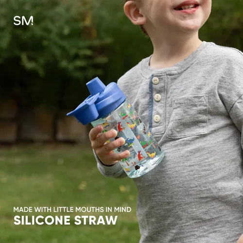 Vista 4 de Simple Modern Blippi - Botella de agua de plástico Tritan Summit de 12 onzas sin BPA con tapa cubierta con popote a prueba de fugas para niños