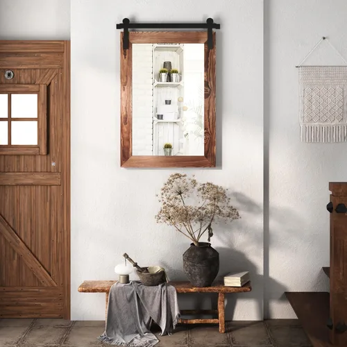 Vista 3 de COGOOD Espejo de baño de granja 29 x 42 pulgadas, espejo rústico estilo puerta de granero para sala de estar, entrada, decoración de pared