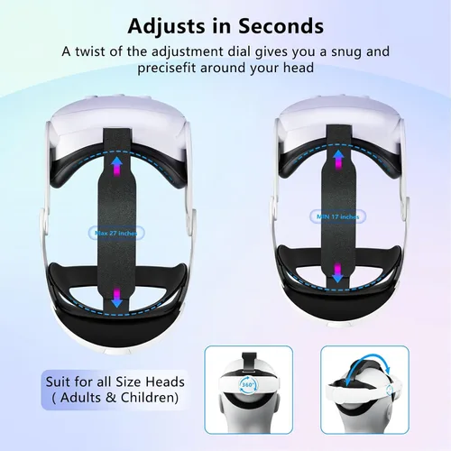 Vista 4 de Saqico Head Strap for Oculus Meta Quest 3,Comfort Adjustable Elite Strap Replacement Reduce Head & Face Pressure,Soft Cushion VR Headset Accessories