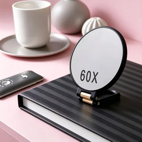 Vista 4 de Espejo de maquillaje con aumento 60X, espejo de mano portátil de viaje