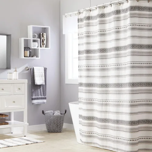 Vista 3 de SKL Home by Saturday Knight Ltd. - Cortina de ducha a rayas, color negro, 70 x 72 pulgadas