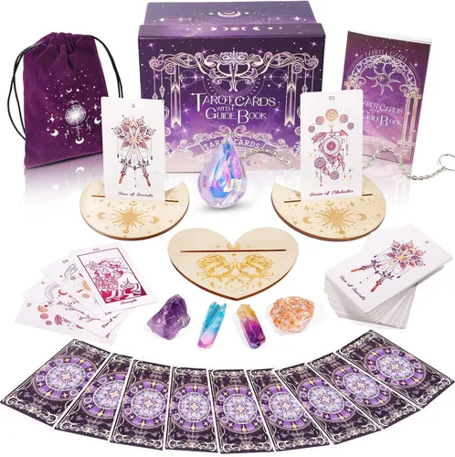 78 cartas de tarot con libro guía – Juego de regalo de baraja de tarot con tela de tarot, piedras de chakra y bolsa de tarot, cartas de tarot