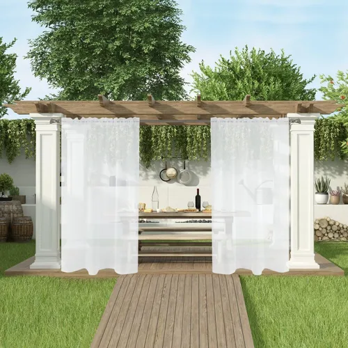 Vista 54 de SpaceDresser Cortinas traslúcidas impermeables para patio y exteriores – 2 paneles de cortina transparente con bolsillo para barra para sala