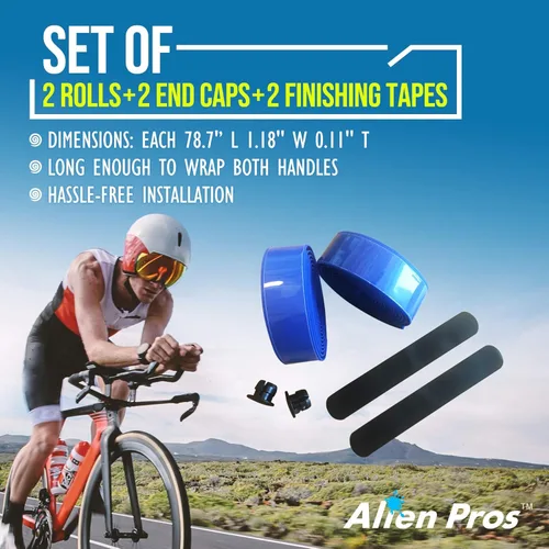 Vista 4 de ALIEN PROS Cinta de manubrio de bicicleta EVA (juego de 2) azul – Mejora el agarre de tu bicicleta con esta cinta para manillar de bicicleta