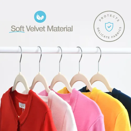 Vista 5 de Home-it Paquete de 50 perchas de terciopelo de alta calidad, perchas antideslizantes para trajes, color marfil, perchas de ropa resistentes