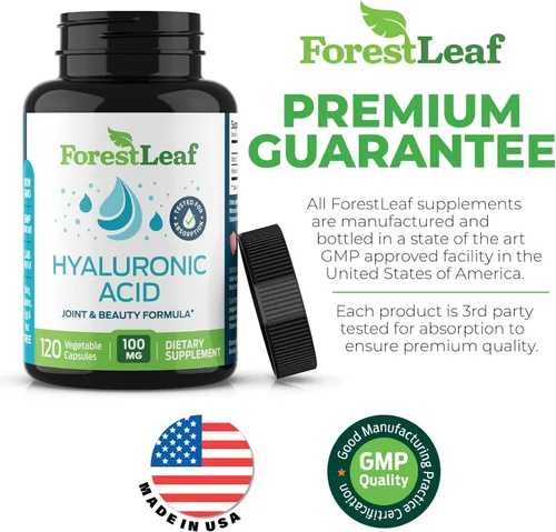 Vista 2 de ForestLeaf Suplementos de ácido hialurónico Cápsulas de polvo de ácido hialurónico dietético de 100 mg de alta biodisponibilidad + 50 mg de VIT C