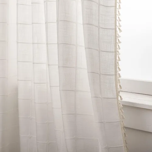 Vista 20 de Deeprove Cenefa de Cortina Boho Aqua de 18 Pulgadas de Largo, Celosía Bohemia Verde Azulado Cuadros Vichy con Textura Bordada, Borlas Vintage