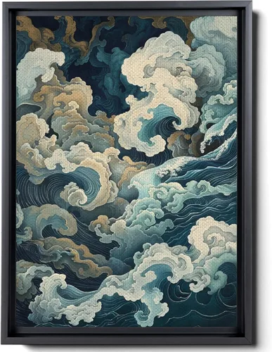 Canvas Print Canvas Framed Canvas Wall Art Wood Panel Retro Wave Art A Storm Wall Art Print Sea Wave In The Night And Trees Stormy Waves Art Decor