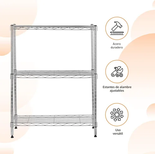 Vista 4 de Amazon Basics Estante organizador ajustable de alambre de acero resistente con 3 estantes para cocina, garaje, 23.2 pulgadas de largo x 13.4 cromado