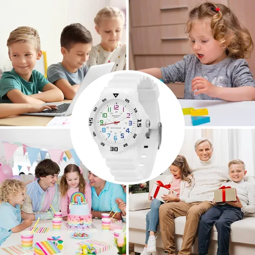Vista 6 de Reloj analógico para niños, resistente al agua, para enseñar el tiempo, para niños y niñas, correa suave para aprender