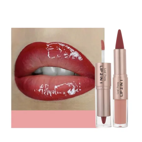 Vista 13 de BAISEN DIARY 2 en 1 doble punta mate delineador de labios y brillo de labios, lápiz combinado de labios marrón nude degradado, delineador de labios