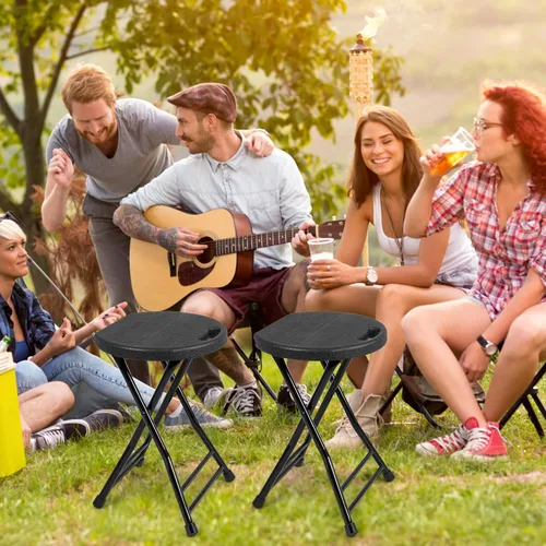 Vista 7 de Taburete plegable de 24 pulgadas con asa, taburete de bar plegable con pies antideslizantes, silla plegable, taburete plegable para interiores