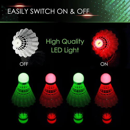 Vista 4 de E-Jet Volantes de bádminton LED, pájaros de bádminton 4pcs - Iluminación que brilla en la noche oscura, blanco (EOB332562020)