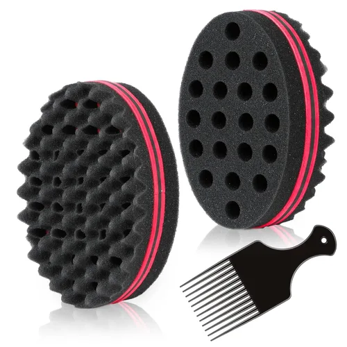 Vista 3 de Magic Twist - Esponja de pelo de peluquería, herramienta de peinado para rizos afro, bobinas, rastas (paquete de 2)