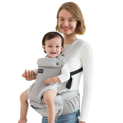 Momcozy Portabebés con asiento de cadera, transporte orientado hacia adelante 2 en 1 para bebés activos, transportador desmontable manos libres de