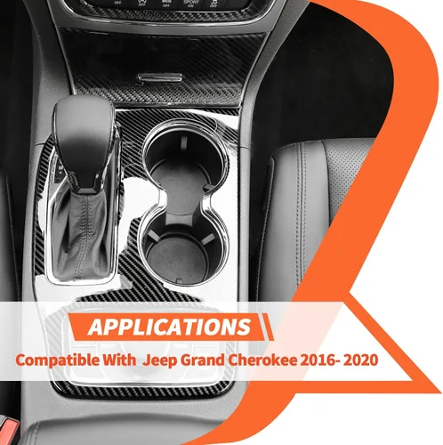Vista 7 de Cubierta de panel de palanca de cambios de fibra de carbono, soporte para consola central, compatible con Jeep Grand Cherokee 2016 2017 2018 2019