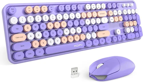 Vista 15 de MOFII Combo de teclado y mouse inalámbricos, teclado retro de tamaño completo con teclas redondas, diseño ergonómico para portátiles Windows 7, 8