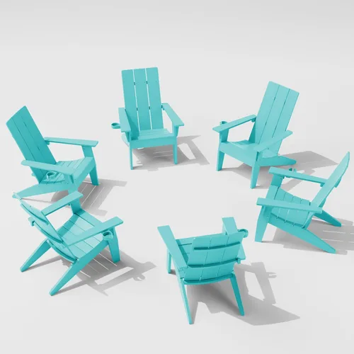 Vista 34 de MXIMU Silla Adirondack moderna resistente a la intemperie con portavasos, sillas de gran tamaño para hogueras Adorondic de plástico al aire libre