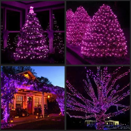 Vista 6 de YULETIME 200 Luces de Navidad Moradas, Paquete de 2 Juegos de 33 Pies, 100 Unidades, Luces de Cadena Incandescentes Certificadas UL