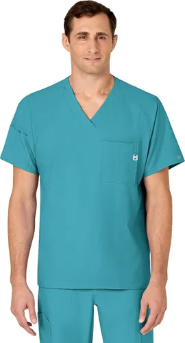 Vista 14 de WonderWink W123 6355 - Camiseta de manga corta para hombre Camiseta médica con cuello en V de 4 bolsillos, hecha para funcionar, ajustar, tela Negro