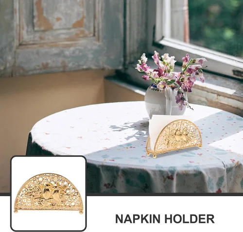 Vista 8 de Vertical Metal Napkin Holder for Countertop, Table Napkin Stand with Creative Fan-shaped Hollow Design, Gold Rustic Kitchen Tissue Dispenser for