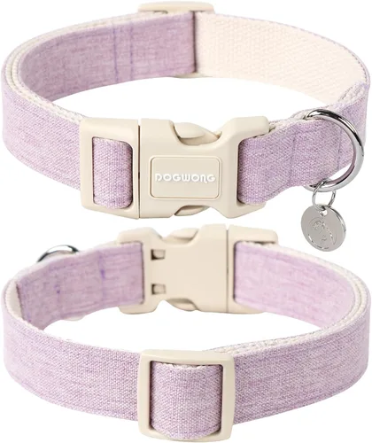 Vista 140 de DOGWONG Collar de algodón y cáñamo para perros, collar rosado resistente ajustable de tela natural suave para mascotas, lindo collar de boda