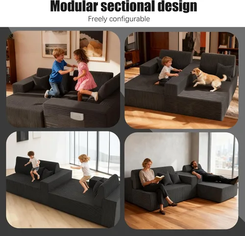 Vista 9 de Sofá modular sin huesos, sofá modular Cloud con diván en forma de L, sofás tapizados modernos para sala de estar y dormitorio, no requiere montaje