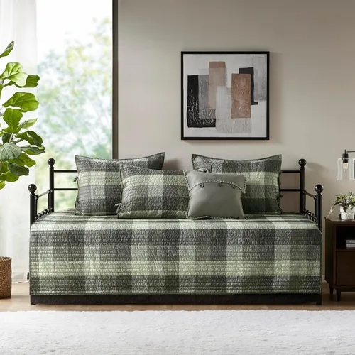Madison Park Ridge - Juego de funda para sofá cama, diseño reversible con estampado de espiga a cuadros estilo cabaña rústica, ropa de cama de lujo