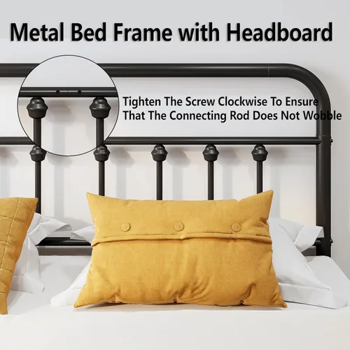 Vista 4 de Vengarus Marco de Cama de Metal, Marco de Cama Tamaño Full con Cabecera, Estructuralmente Estable, con Soporte de Listones de Acero Resistente