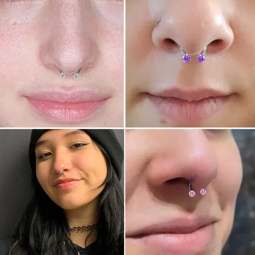 Vista 2 de VOJO Anillos de tabique de titanio G23 16G CZ, joyería de piercing para cartílago Daith de herradura