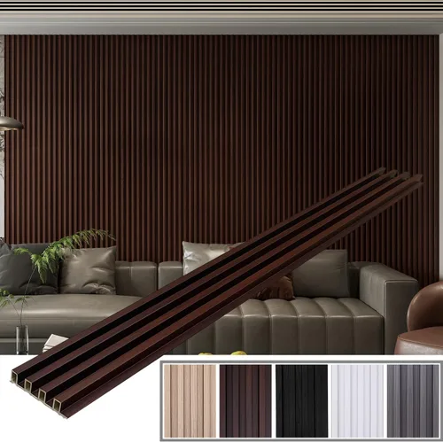 YLL YLL Paquete de 6 Paneles de Pared de Listones con 2 Molduras Paneles de Pared de Listones con Grano de Madera 96" x 6.2" Listones WPC Paneles de
