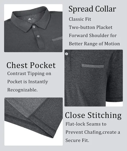 Vista 3 de V VALANCH Polo para hombre, estilo casual, de manga corta, para golf, absorbe la humedad, con cuello