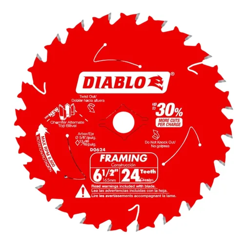 Vista 9 de Diablo Hoja de sierra de encuadre rápido para madera - Diámetro de 5-3/8", 18 dientes ATB, eje de 20 mm, corte de .049", ángulo de gancho de 18°